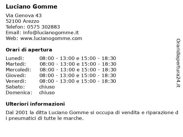 Orari di apertura Luciano Gomme Via Genova